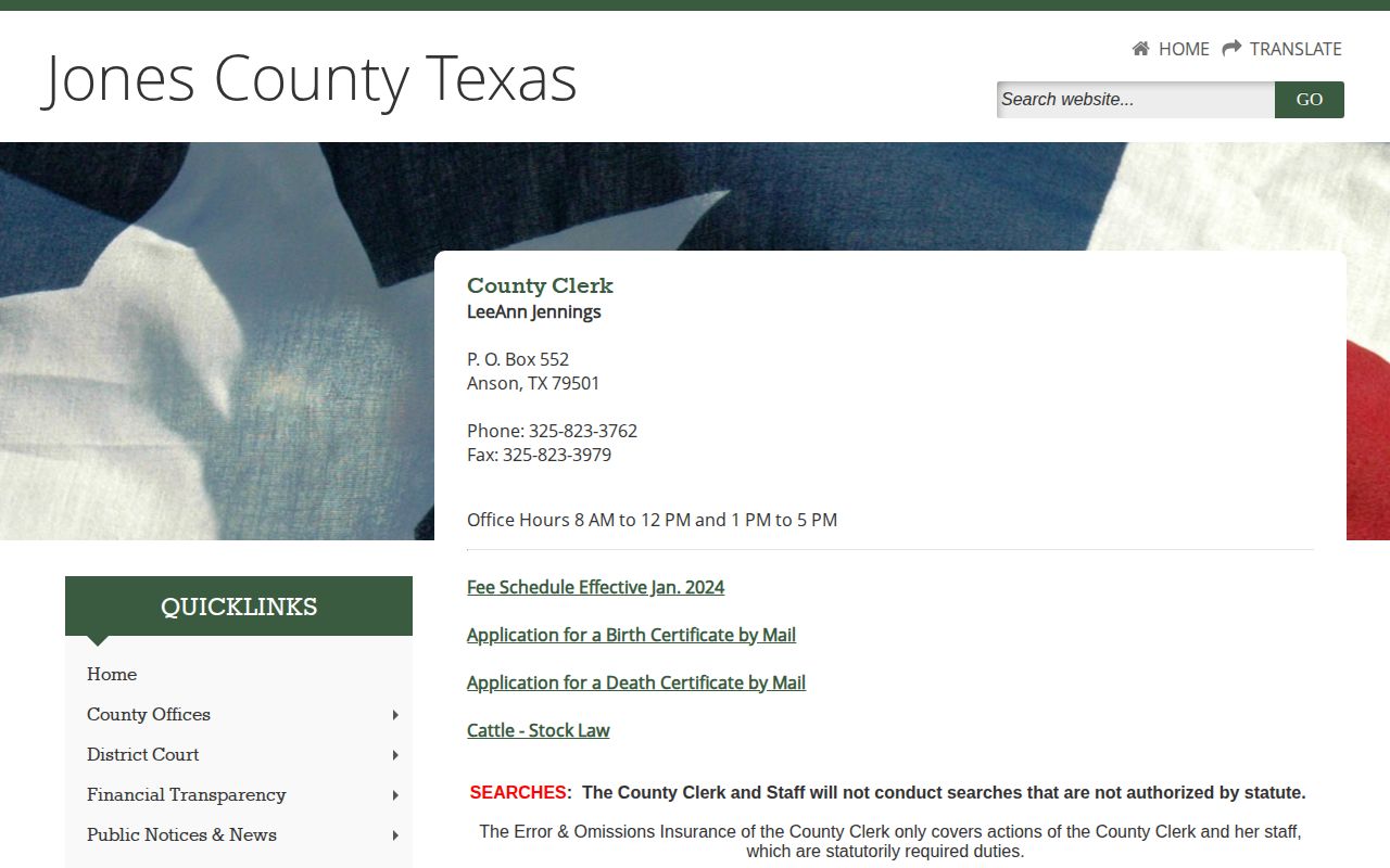Jones County Jail release records through the County Clerk