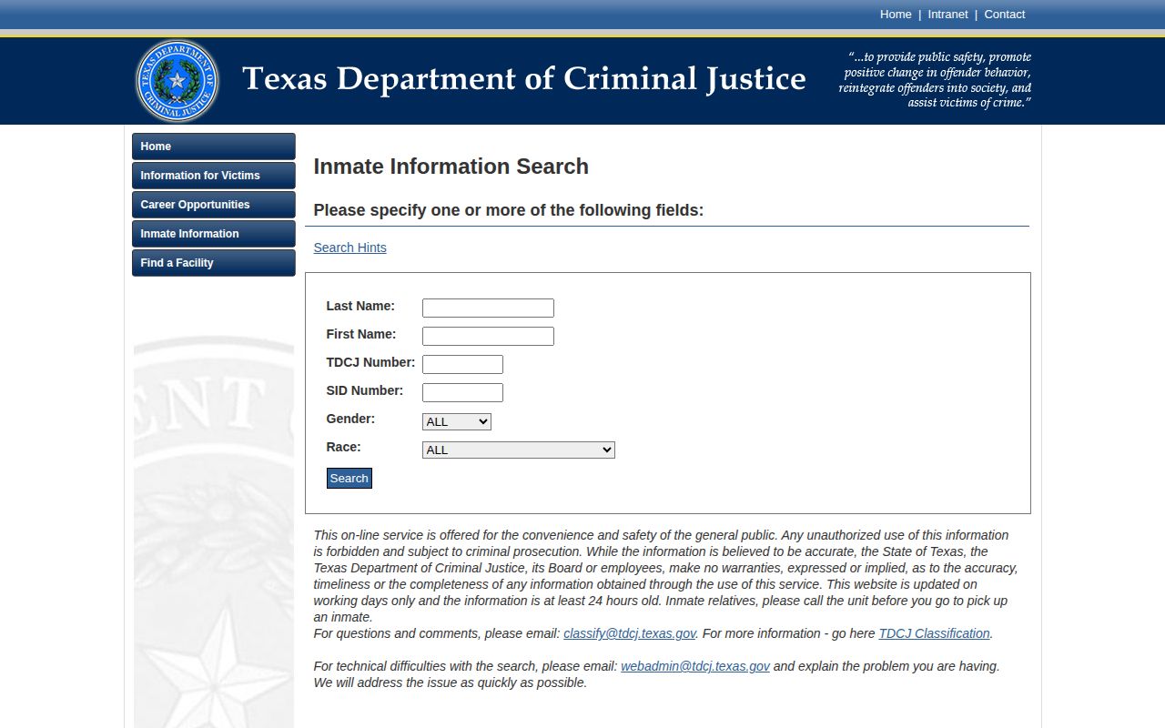 Jones County released inmate TDCJ offender search form